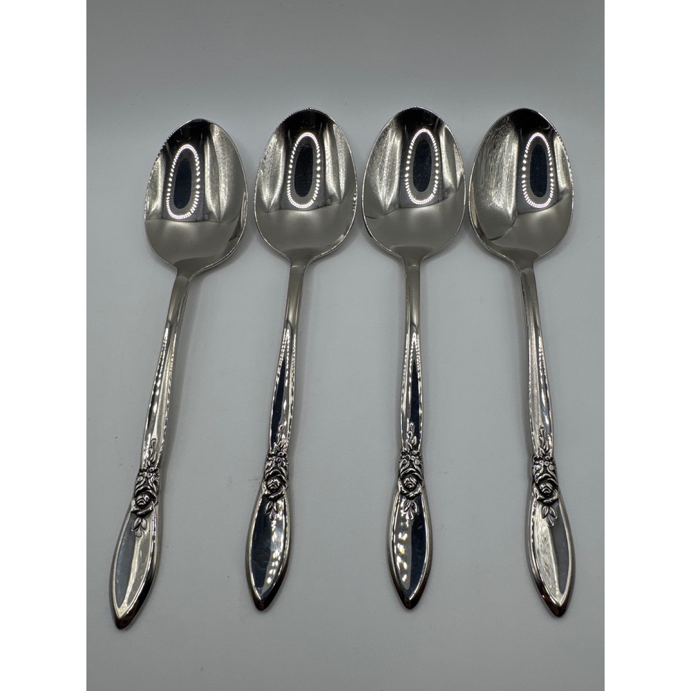 Oneida Community Stainless Spring Rose Teaspoons Set of 4 Glossy Floral 6in